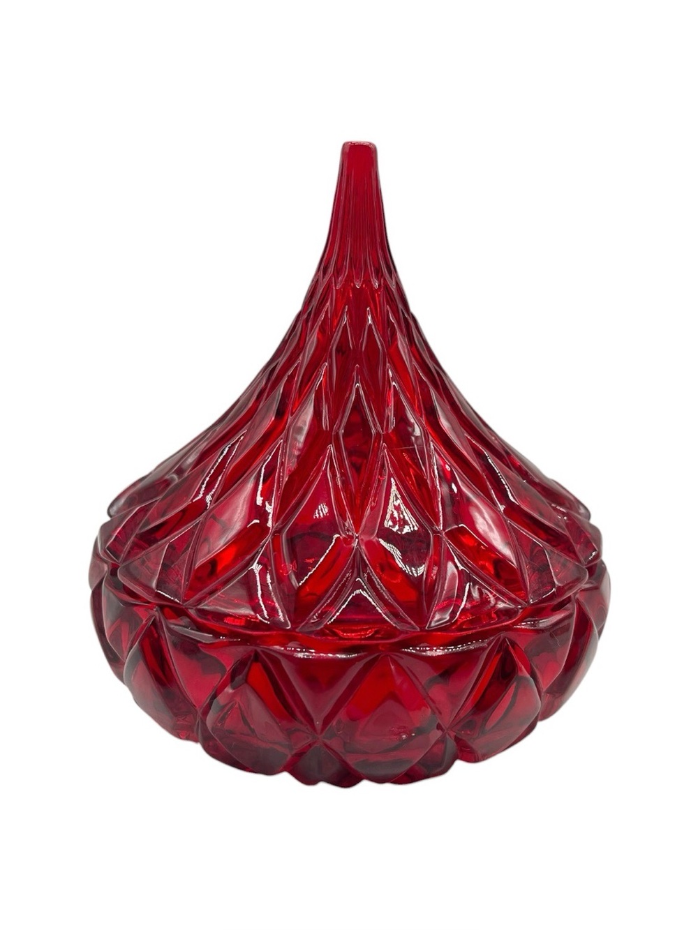 Shannon Crystal Design Ireland Ruby Red Hershey Kiss Shaped Candy Dish Vintage